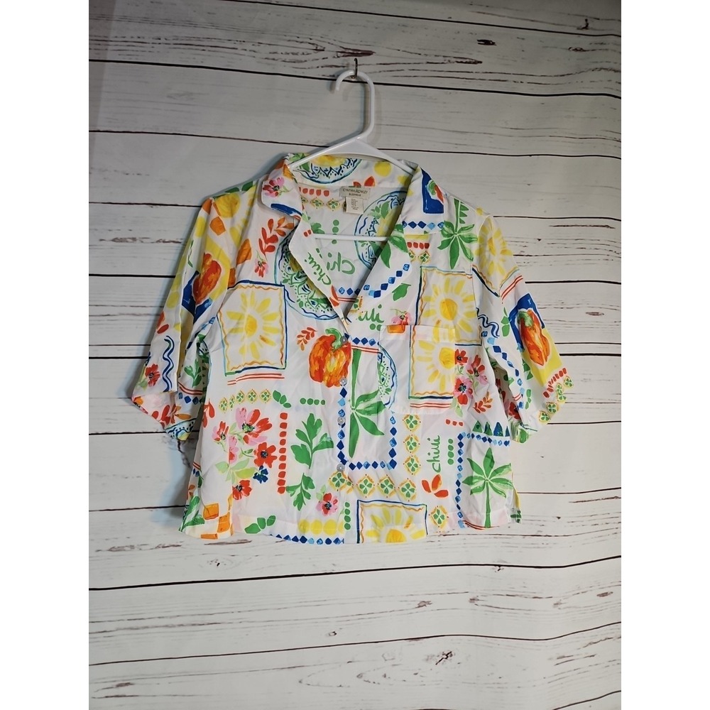 Cynthia Rowley Sleepwear S White Tropical Print Pajama Shirt Short Set Summer